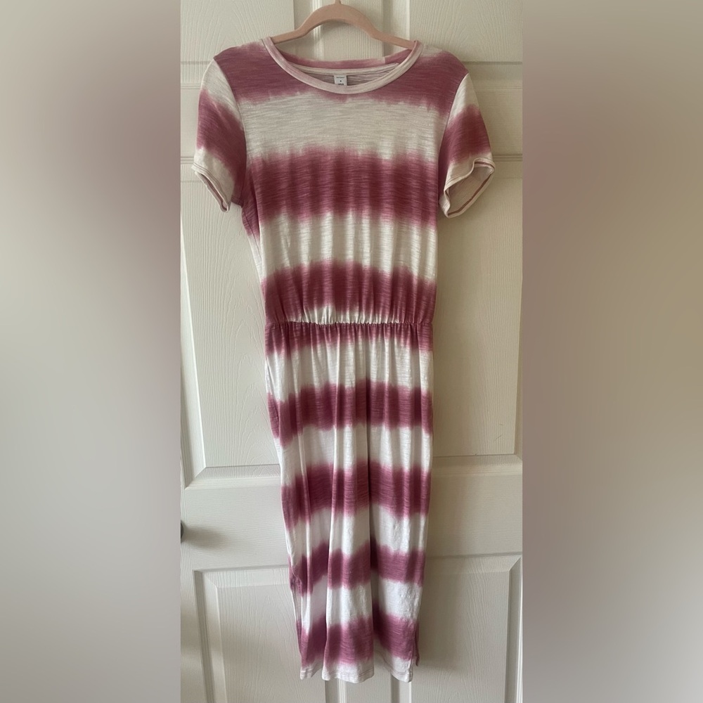 Old Navy Pink and White Tie-Dye Midi Dress